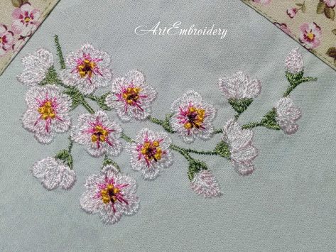 Apple Blossom Branch, Tea Towels Embroidery, Bird Embroidery Pattern, Brazilian Embroidery Stitches, Medieval Embroidery, Flower Machine Embroidery Designs, Blossom Branch, Crewel Embroidery Kits, Floral Embroidery Patterns