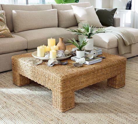 Cardiff Square Woven Coffee Table (41") Modern Coastal Coffee Table, Reed Furniture, Basket Coffee Table, Woven Coffee Table, Florida Decorating, Coastal Coffee Table, Oversized Coffee Table, Coffee Table Natural, Wicker Coffee Table