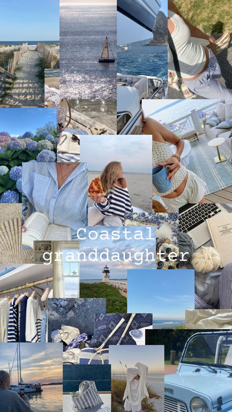 Not my photos!! Costal Granddaughter Color Pallete, Grandmother Style, Daughter Aesthetic, Coastal Room Decor, Coastal Girl, Costal Granddaughter, Granddaughter Aesthetic, Aesthetic Collages, England Summer