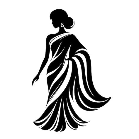 Vector saree with women figure clothing ... | Premium Vector #Freepik #vector #woman #fashion #beauty #boutique Japanese Ornament, Ss Logo, Clothing Logo Design, Women Logo, Monochromatic Art, Indian Art Gallery, Black And White Stickers, Hinduism Art, Silhouette Illustration