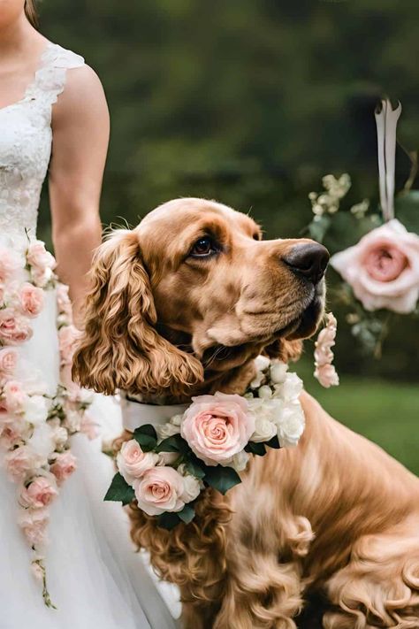 Enhance your wedding theme with this beautiful floral collar for your dog. Ideal for flower girls or ring bearers, it perfectly complements any bridal bouquet and adds a touch of romance. Flower Collar Dog Wedding, Dog Ring Bearer Ideas, Dog Wedding Ideas, Flower Dog Collar Wedding, Dog Flower Girl, Ideas Matrimonio, Flower Dog Collar, Ring Bearer Dog, Wedding Photography Props