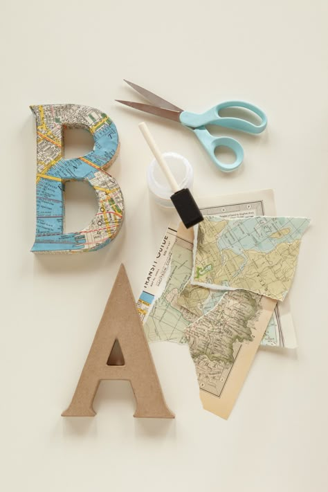 JOURNEY OF LOVE, Decoupage Letters. Use vintage maps and cut out letters to spell out "baby" or the baby's name for the backdrop to your baby shower. Decoupage Letters, Γενέθλια Mickey Mouse, Smart Aesthetic, Travel Room, Travel Nursery, Travel Baby Showers, Adventure Baby Shower, Cut Out Letters, Map Crafts