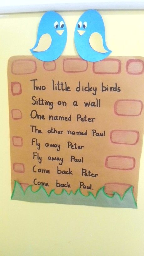 Rhyme chart-two little dicky birds Bird Rhymes Preschool, Rhymes For Kindergarten, Nursery Rhyme Week, Montessori Projects, Poems English, Nursery Syllabus, Nursery Rhyme Crafts, Easy Math Worksheets, Hindi Poems For Kids