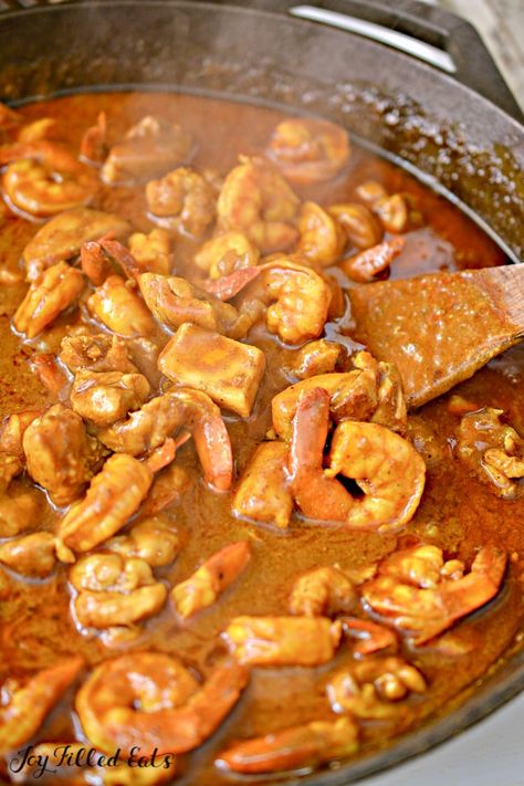 Chicken And Shrimp Curry Recipe, Shrimp And Chicken Curry, Chicken And Prawn Recipes, Chicken Prawn Curry, Keto Curry Recipes, Keto Shrimp Curry Recipes, Easy Prawn Curry, Chicken And Prawn Curry, Easy Coconut Curry Shrimp