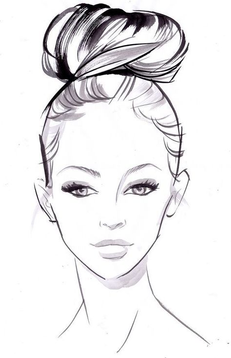 sketch note Fashion Illustration Face, Face Illustration, Face Sketch, Bridal Hairstyles, Fashion Figures, Simple Illustration, Design Geometric, Simple Beauty, How To Draw Hair