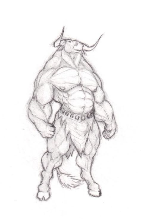 Minotaur by krigg on DeviantArt Sketch Bodies, Mythical Creatures Drawings, Draw Doodles, Anatomy Sketches, Creature Drawings, Arte Sketchbook, Mythical Creatures Art, Creature Concept Art, 판타지 아트