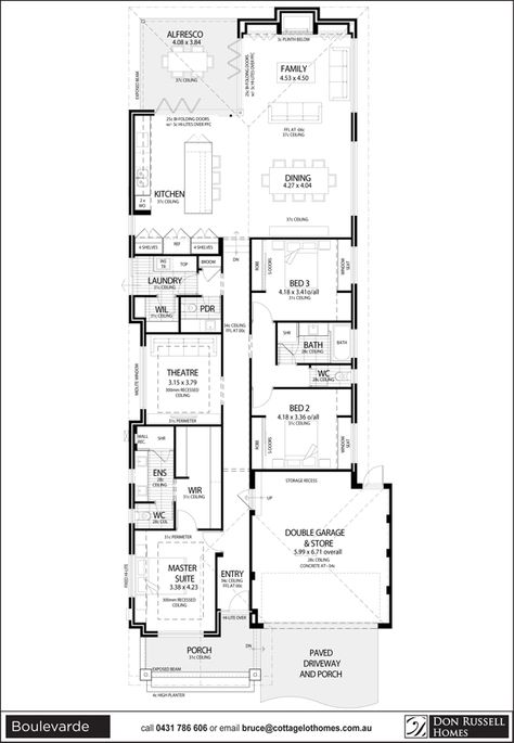 Narrow Single Story House Plans, Townhouse Plans, Narrow House Plans, Narrow Lot House, Unique House Plans, Narrow Lot House Plans, Little House Plans, Cottage Floor Plans, House Plans One Story