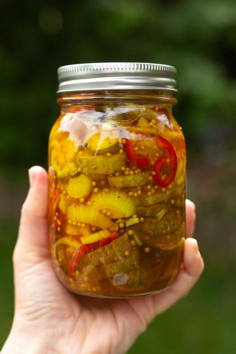 Canning Pickles Recipe, Bread N Butter Pickle Recipe, Melissa K Norris, Refrigerator Pickle Recipes, Pickled Asparagus, Bread And Butter Pickles, Butter Pickles, Pickles Recipe, Refrigerator Pickles