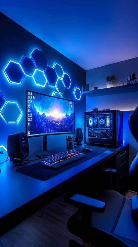 The Ultimate Gaming Room Ideas for Boys: A Visual Journey of Unique Setups - Remodr Gaming Light Setup, Gaming Room Small Space, Pc Game Room Ideas, Gaming Room Paint Ideas, Gamer Room Design Ideas, Gaming Setup Boy, Gaming Monitor Setup, Gaming Room Setup For Boys, Sabrina Bedroom