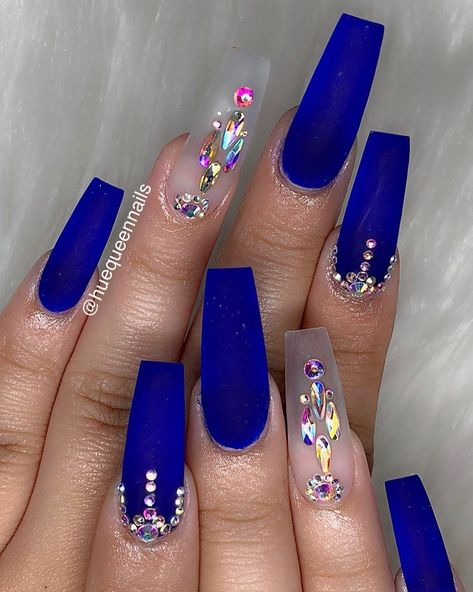 Nails Making, Quinceanera Nails, Blue Coffin Nails, Dark Blue Nails, Coffin Nails Matte, Long Acrylic Nail Designs, Blue Acrylic Nails, Matte Nails Design, Cute Acrylic Nail Designs