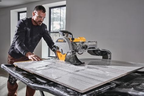 Tool Review Zone : DEWALT Tool To Release All New 10-In. High Capacit... Black Porcelain Tiles, White Porcelain Tile, Saw Stand, Stainless Steel Railing, Water Tray, Dewalt Tools, Large Format Tile, Tile Saw, Tile Installation