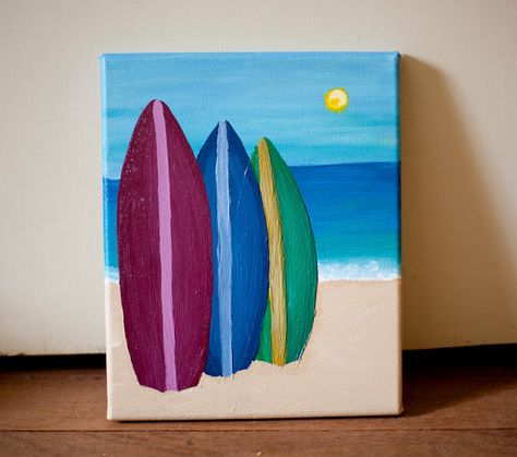 60s Minimalism, Daylight Painting, Surfer Painting, Surfboard Painting, Handmade Mermaid, Kids Painting, Beach Ornaments, Simple Canvas Paintings, Summer Painting