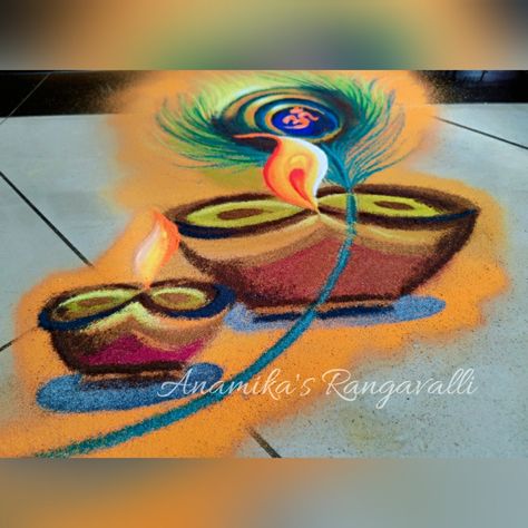 Lakshmi Poojan Rangoli, Mf Hussain Paintings, Diwali Designs, Rangoli Painting, Ganpati Rangoli, Ganesh Rangoli, Rangoli Designs For Competition, Army Drawing, Diwali Design