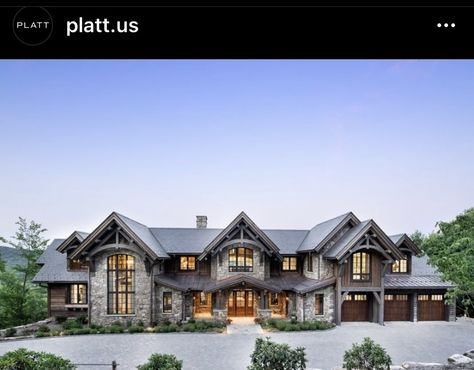 Rustic Mountain Home Exterior, Mountain Chalet House Plans, Mountain Modern Home Exterior, Mountain House Exteriors, Elegant Mountain Home, Mountain Homes Exterior, French Contemporary Home, Log Mansion, Rustic Mansion