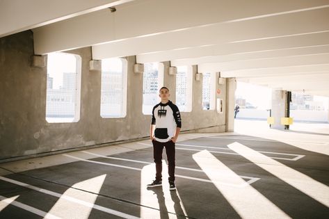 Senior Pictures in a parking garage   #senior #portrait #seniors #seniorpictures #seniorphotography Garage Portrait Photography, Parking Garage Photoshoot Male, Parking Garage Photoshoot Guys, Rooftop Parking Lot Photoshoot, Parking Structure Photoshoot, Urban Senior Pictures Boys, Garage Photography, Parking Lot Photoshoot, Rooftop Shoot