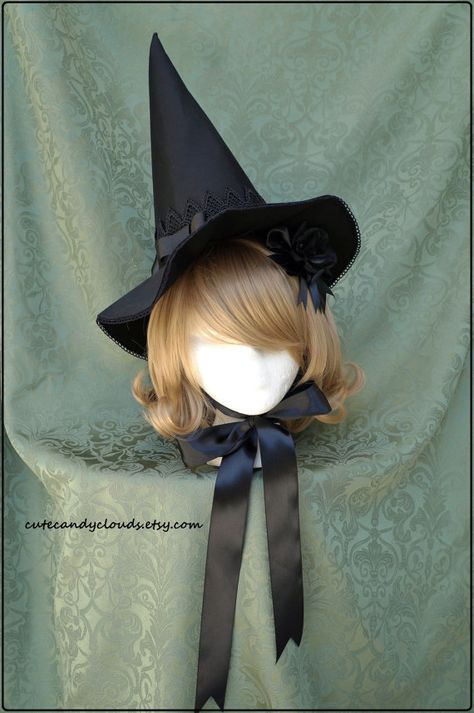 Magical Fancy Witch hat set Big Witch Hat, Glamour Witch, Manga Hair, Fair Outfits, Witch Hats, Hat Ideas, Witch Aesthetic, Anime Hair, Silk Roses