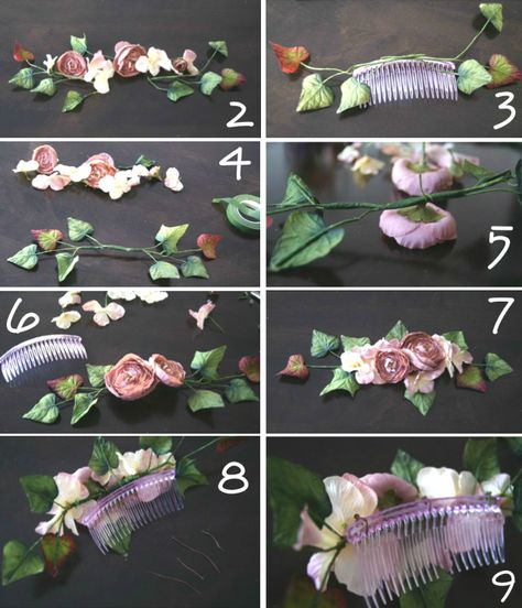 Hair Pins Diy, Diy Hair Accessories Ribbon, Decorative Hair Combs, Diy Flower Crown, Floral Comb, Polymer Clay Flower Jewelry, Floral Hair Combs, Flower Comb, Bridal Hair Flowers