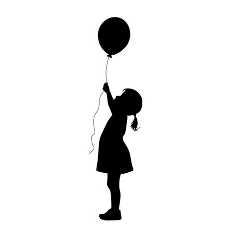 Girl Holding Balloons, Child Silhouette, Balloon Logo, Flying Balloon, Butterfly Balloons, Shadow Drawing, Kids Silhouette, Baby Silhouette, Girl Shadow