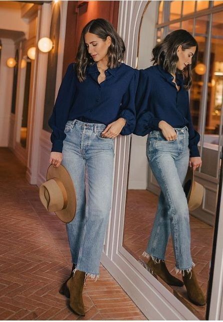 Mushroom Mountain Flower Style Roots, Romantic Outfit Winter, French Fall Style, Casual Sunday Outfit, Silk Shirt Outfit, Style Roots, Jean Levis, Style Wide Leg Jeans, Denim Street Style