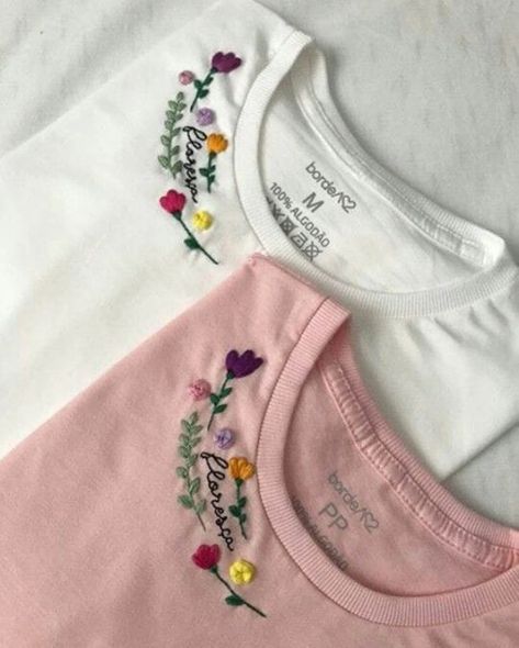 Embroidered T-shirt Embroidered Shirt Hand EmbroiderytEtsy Embroidery On Tshirt Ideas, Hand Embroidery On Tshirt, Hand Embroidery Dress Simple, Tshirt Embroidery Ideas, Simple Floral Embroidery, Embroidery T Shirt, Diy Embroidery Designs, Embroidery Tshirt, Hand Embroidery Patterns Flowers