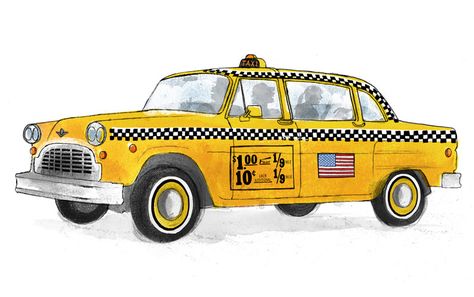 New York Taxi - Alice Tait Taxi Drawing, New York Drawing, New York Illustration, New York Taxi, Yellow Cabs, Taxi Cab, Usa Art, New York Art, Taxi Service