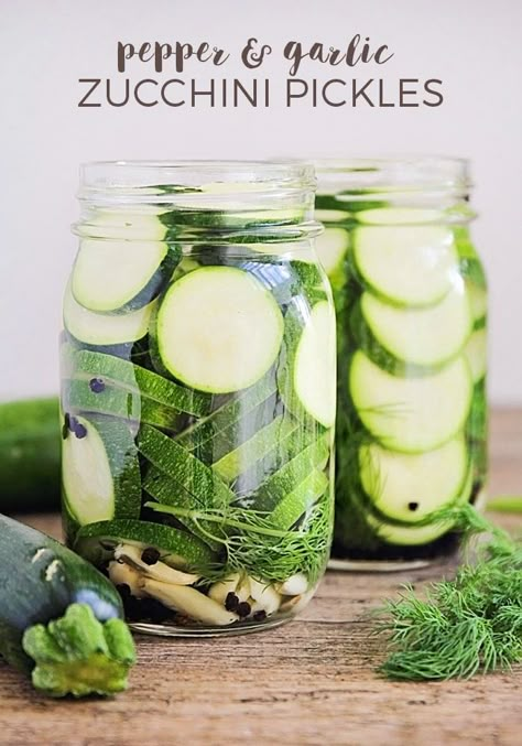 Pepper and Garlic Zucchini Pickles - Somewhat Simple Dill Zucchini, Pickled Zucchini, Canned Recipes, Canned Zucchini, Garlic Zucchini, Zucchini Pickles, Pickles Recipe, Canning Pickles, Jar Food