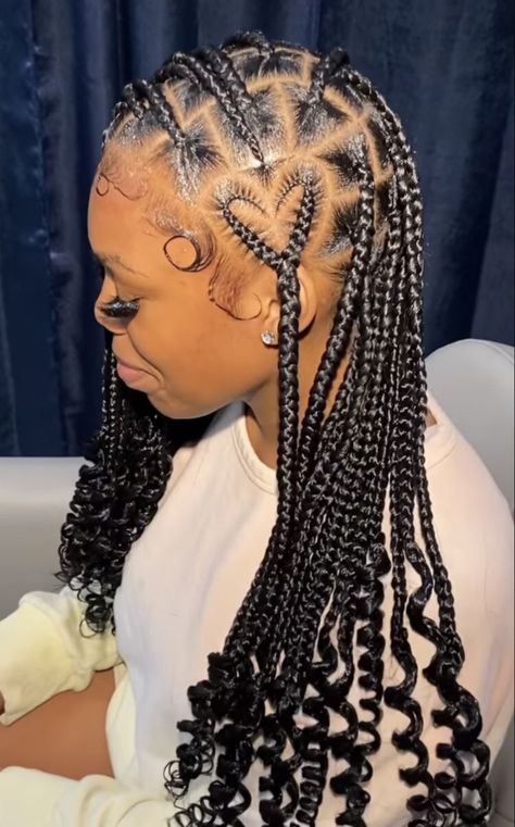 Knotless Braids With Heart, Black Knotless Braids, Black Knotless, Braids With Heart, Knotless Braids With Curly Ends, Braids With Curly Ends, Curled Ends, Black Kids Braids Hairstyles, Easy Braided Hairstyles