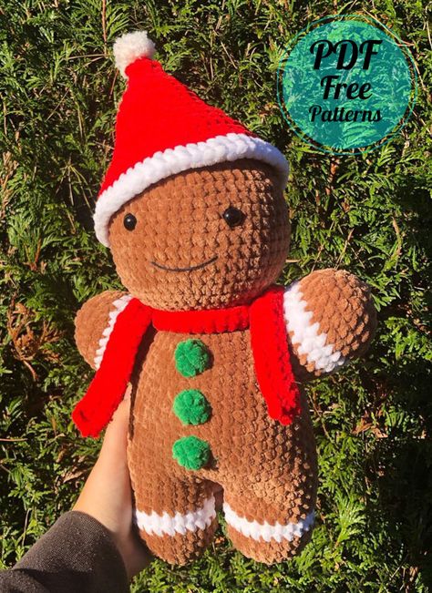 Crochet Gingerbread, Holiday Crochet Patterns, Christmas Crochet Patterns Free, Christmas Crochet Pattern, Crochet Christmas Gifts, Crochet Xmas, Crochet Gratis, Crochet Amigurumi Free Patterns, Gingerbread Cookie