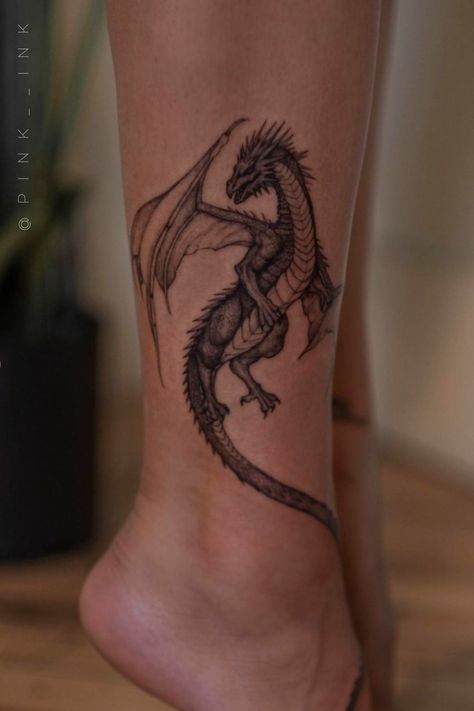 Beautiful and realistic Hungarian Horntail Dragon. Follow me on Instagram: @pink__ink #photography #dragontattoo #fantasytattoos #inked #toronto #hungarianhorntailtattoo #tattoolove #art #toronto #tattooideas Horntail Dragon Tattoo, Dragon With Wings Tattoo, Dragon Leg Tattoo For Women, Dragon Ankle Tattoo, Dragon Tattoo Ankle, Realistic Dragon Tattoo, Hungarian Horntail Tattoo, Dragon Leg Tattoo, Matthew Tattoo