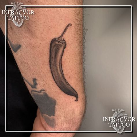 A loyal client of mine wanted a "spicy" tattoo. Here is the result. Chile Pepper Tattoo, Hot Pepper Tattoo, Chilli Pepper Tattoo, Chilli Tattoo, Spicy Tattoo, Chili Tattoo, Pepper Tattoo, Cooking Tattoo, Tattoo 2024