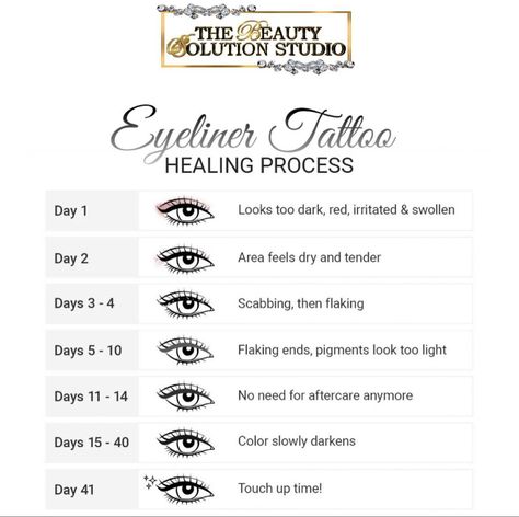 Permanent Eyeliner Aftercare, Tattoo Healing Stages, Microblading Training, Tattoo Healing Process, Tattoo Healing, Permanent Makeup Training, Permanent Makeup Eyeliner, Eyebrow Microblading, Permanent Eyeliner