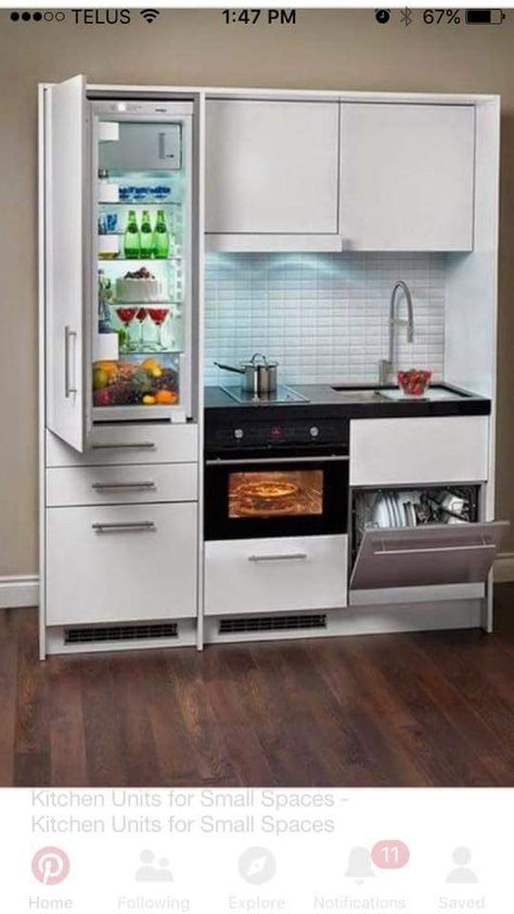 Kitchen Unit Designs, Apartemen Studio, Small Kitchenette, Tiny Kitchen Design, Kitchen Unit, Desain Pantry, Cabinet Designs, Small Apartment Kitchen, Kitchen Decorating Ideas