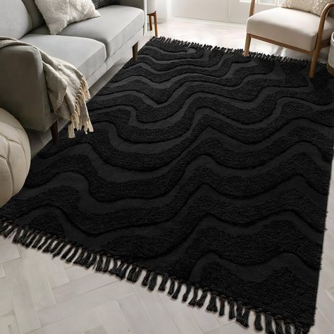 Neutral Floor, Black Room Decor, Office Boho, Neutral Flooring, Apartment Decorating Living, Rugs Large, Black Living Room, Black Room, Inspire Me Home Decor