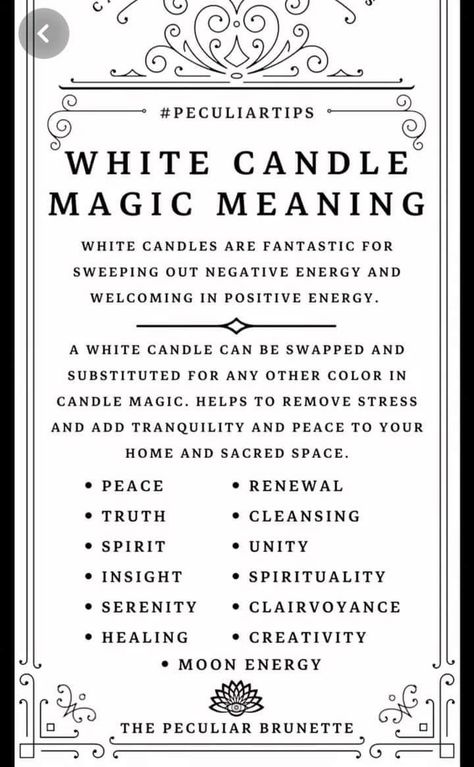 Candle Magic Meaning, White Candle Magic, White Candle Spells, Candle Meanings, Advent Candles Meaning, Candle Magik, Candle Witchcraft, Candle Color Meanings, Candle Meaning