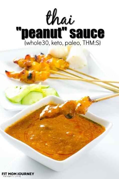 This Whole30 Thai "Peanut" Sauce is chock full of flavor, a hint of sweetness from the almond butter, and goes well with chicken, pork and fish, especially when paired with vegetables like butternut squash and cauliflower.  It can provide a kick for otherwise bland meals and keeps well in the fridge! Paleo Lemon Cookies, Candida Recipes, Coconut Flour Pancakes, Candida Diet Recipes, Thai Peanut Sauce, Almond Chicken, Keto Diet App, Thai Peanut, Candida Diet