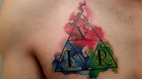 Ohm's law triforce in watercolor by Jon Overton at Born This Way in Knoxville TN Ohms Law, Tattoo Parlors, Born This Way, Knoxville Tn, Deathly Hallows Tattoo, Of Ideas, Tattoo Drawings, Tattoos And Piercings, Triangle Tattoo