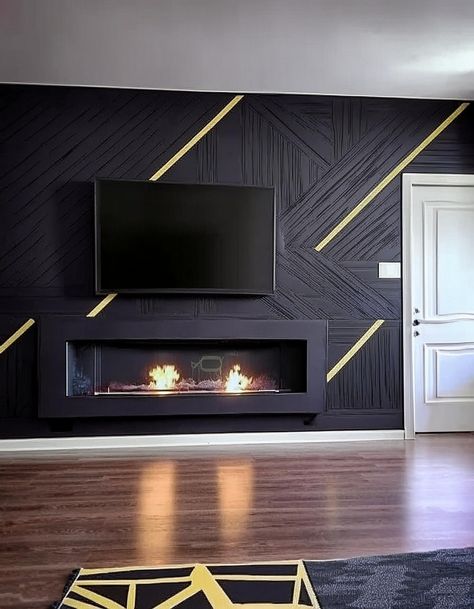 Modern Geometric Accent Wall Living Accent Wall Ideas, Accent Wall Fireplace Living Room, Wall Design Ideas Living Room, Geometric Accent Wall, Office Bedroom Ideas, Modern Accent Wall, Cathedral Ceiling Living Room, Fireplace Accent Walls, Accent Wall Design