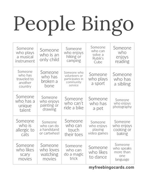 Virtual People Bingo Get To Know You Bingo Teens, People Bingo For Adults, Icebreaker Bingo, 2023 Bingo, Personality Bingo, People Bingo, Human Bingo, Class Reunion Planning, Custom Bingo Cards