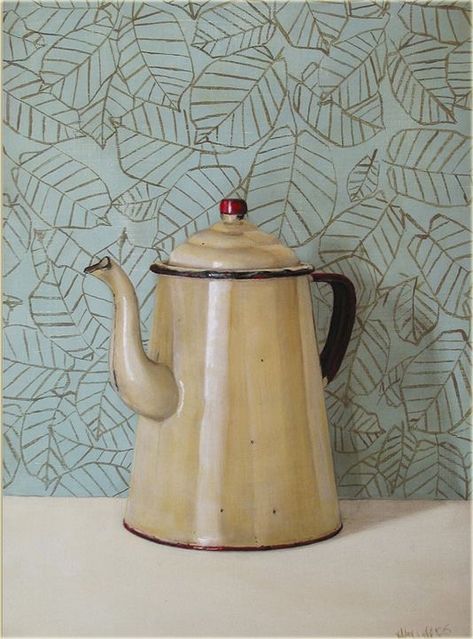 Teapot Painting, Object References, Camp Coffee, Coffee Tips, Classical Realism, Retro Painting, Interesting Interiors, Hyper Realistic Paintings, Oil Painting Inspiration