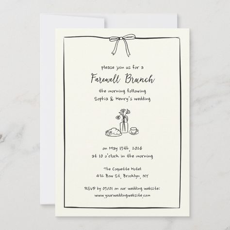 Wedding Farewell Brunch Timeless Hand Drawn Invitation Farewell Brunch Wedding, Farewell Brunch, Wedding Gathering, Hand Drawn Invitation, Bow Illustration, Hand Drawn Border, Traditional Weddings, Wedding Items, Brunch Invitations