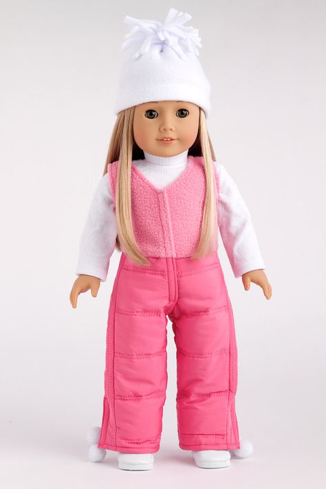 Pink Snow Pants, Snow Clothes, White Turtle Neck, American Girl Doll Hairstyles, Dress Paper, Generation Dolls, Clothes Toys, Doll Items, America Girl