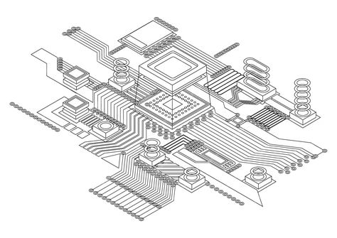 Premium Vector | Electronic cpu digital chip monochrome Abstract computer processor and electronic components on motherboard or circuit board Eelectronic devices on microprocessor hardware engineering AI Computer Chip Illustration, Motherboard Architecture, Game Branding, 2 Point Perspective Drawing, Drawing Technology, Computer Processor, Computer Architecture, Computer Cpu, Circuit Board Design