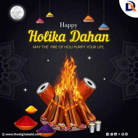 On the occasion of Holika Dahan, May the divine fire illuminate your spirit, and remove negativity from your life. Wishing everyone a  Happy Holika Dahan filled with joy and prosperity.

#thedigitaladd #HolikaDahan2024 #HappyHoli2024 #HappyHoli #Festival #Colours #Gulal #Celebration #Peace #Joy #Pride #HolikaDahan #Memories #Enlightenment Holika Dahan Poster, Holika Dahan Pictures, Happy Holika Dahan, Holika Dahan, Food Web Design, Black Abstract Background, Mens Photoshoot, Holi Festival Of Colours, Avengers Poster