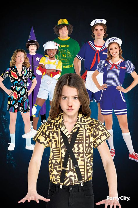 Get ready for a mysterious time! Our collection of Stranger Things costumes for adults and kids will take you back to spooky 80s nostalgia. Stranger Things Halloween Costume Group, Stranger Things Family Halloween Costume, Stranger Things Fancy Dress, Stranger Things Group Costume, Easy Stranger Things Costume, Stranger Things Family Costume, Stranger Things Costume Ideas, 4 People Halloween Costumes, Halloween Costumes Kids Boys