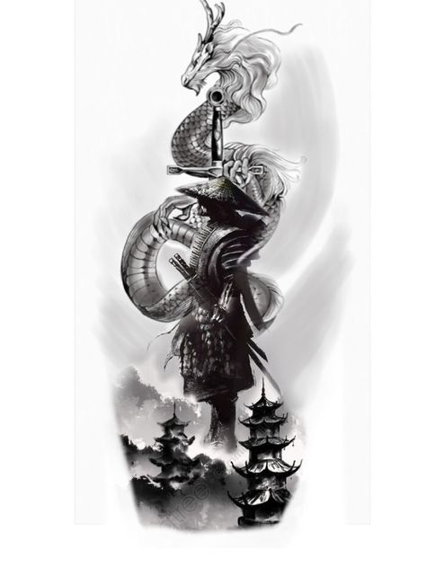 Samurai And Dragon Tattoo Design, Ninja Tattoos For Men, Asian Forearm Tattoo, Dragon Samurai Tattoo, Ronin Tattoo Design, Samurai Dragon Tattoo, Samurai And Dragon Tattoo, Samurai Sleeve Tattoo, Asian Tattoo Sleeve