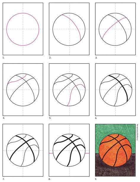 Drawing A Basketball, How To Paint A Basketball, How To Draw A Basketball Hoop, Basketball Painted Rocks, Basketball Net Drawing, How To Draw A Basketball, Basketball Drawings Easy, Basketball Drawings Sketches, Basketball Painting Ideas