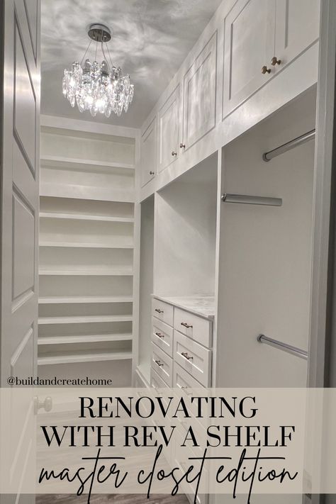 I've done makeovers on a lot of closets in my day, but there hasn't been one quite as popular as renovating a closet using Rev-A-Shelf. I did this for my sweet sister-in-law! When I went to help I didn't know I would make it an organizational dream. (If you haven't seen the video of the Diy Master Closet, Diy Walk In Closet, Master Closet Design, Closet Island, Closet Planning, Walking Closet, Storage Room Organization, Walk In Closet Design, Closet Design Layout