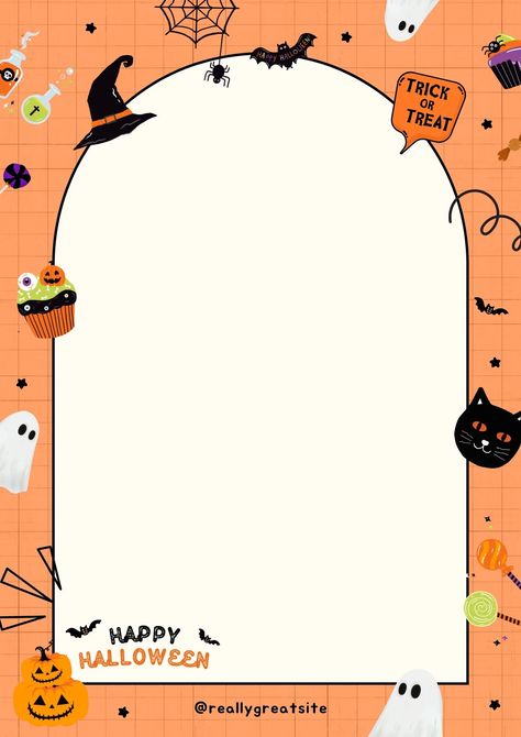 Orange Cute Playful Hand drawn Cartoon Halloween Page Border A4 / orange, cute, halloween, spooky, cartoon, playful, frame, paper, page, border / #canva #canvatemplate #freetemplate #canvafree Halloween Border Design, Halloween Borders Free Printable, Spooky Template, Spooky Border Design, Halloween Borders Frames, Halloween Border Wallpaper, Halloween Memo Pad, Spooky Cartoon, Marcos Halloween