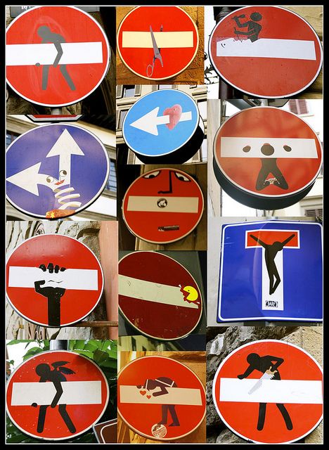 clet abraham | Flickr - Photo Sharing! Street Art Ideas, Street Sign Art, Art Language, Funny Road Signs, Best Street Art, 3d Street Art, Traffic Signs, Street Art Graffiti, Street Signs