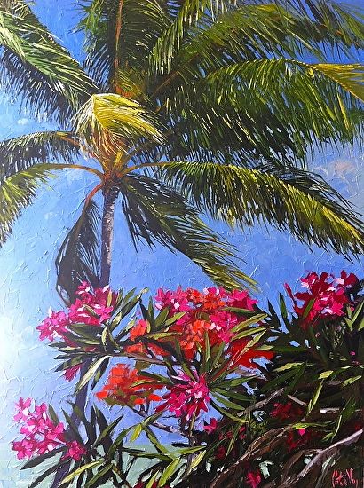 Oleander and Coconut by Peter Vey, 50 x 40 Peter Vey, Watercolour Inspiration, Artist Gallery, Artist Websites, American Art, Palm Trees, Coconut, Paintings, Fine Art